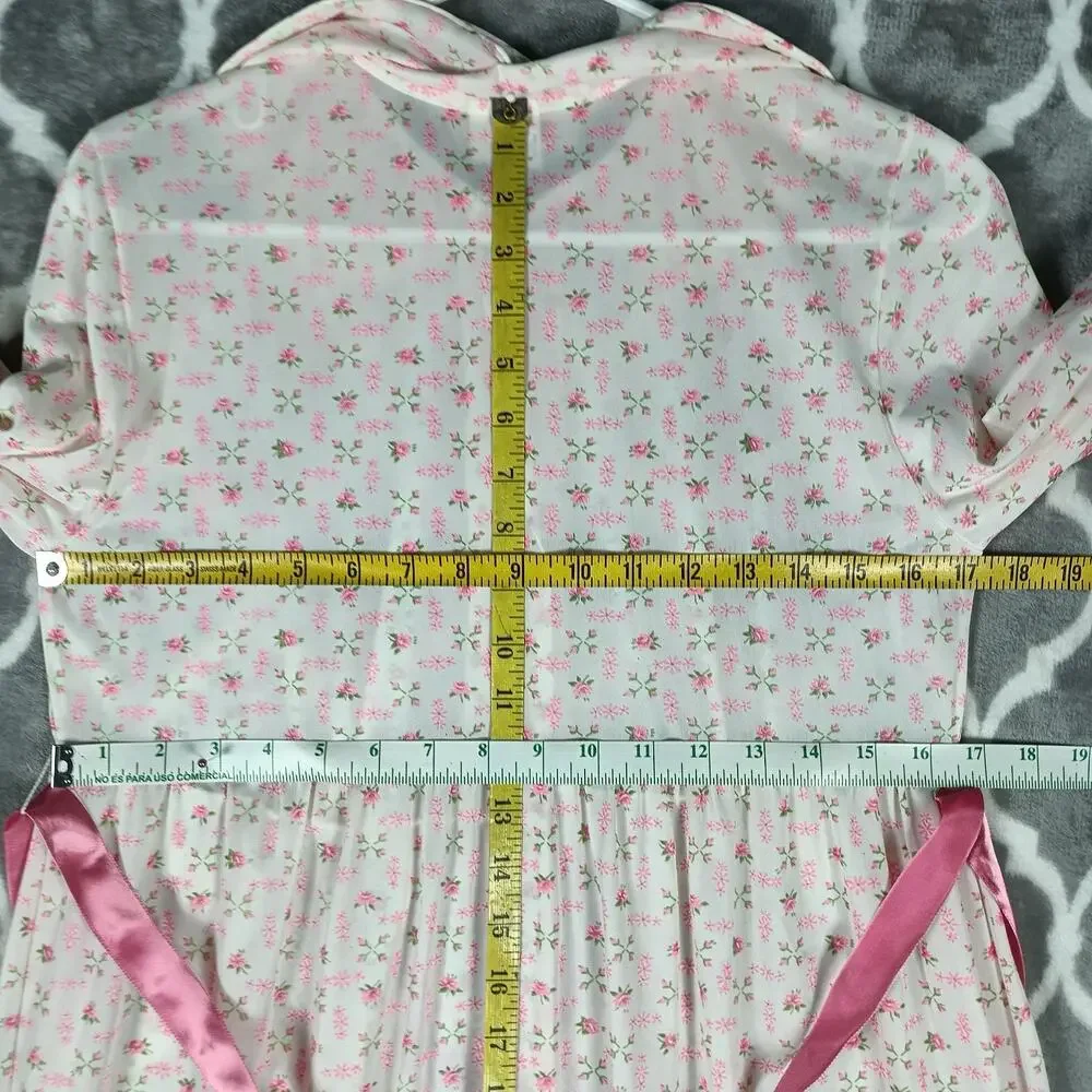 Jeri Morton Lingerie Nightgown Women Medium Pink Floral Long Sleeve Vintage 60s - Picture 6 of 14